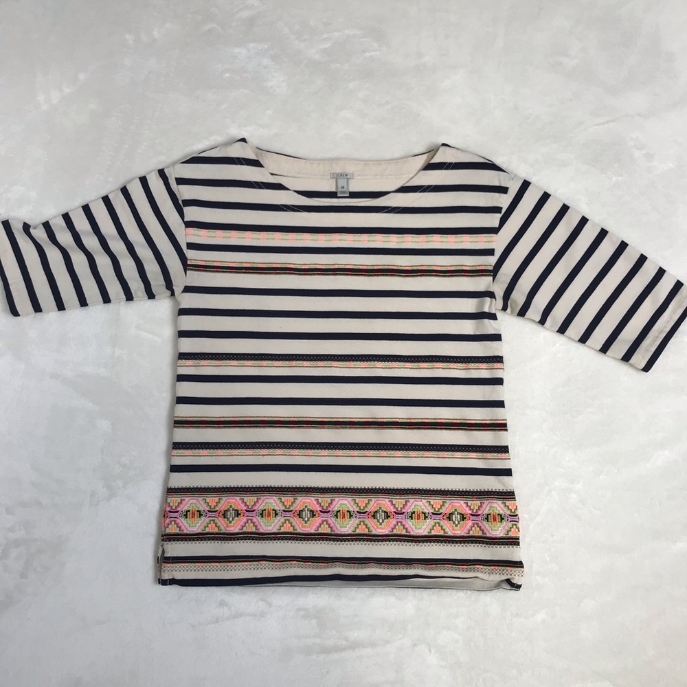 J.CREW Stitchwork  Embroidered Striped TOP